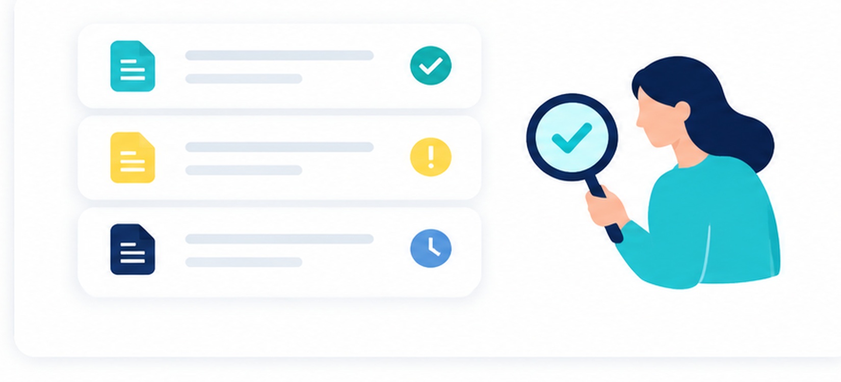 Documents with approved, needs review and open status being checked by a reviewer