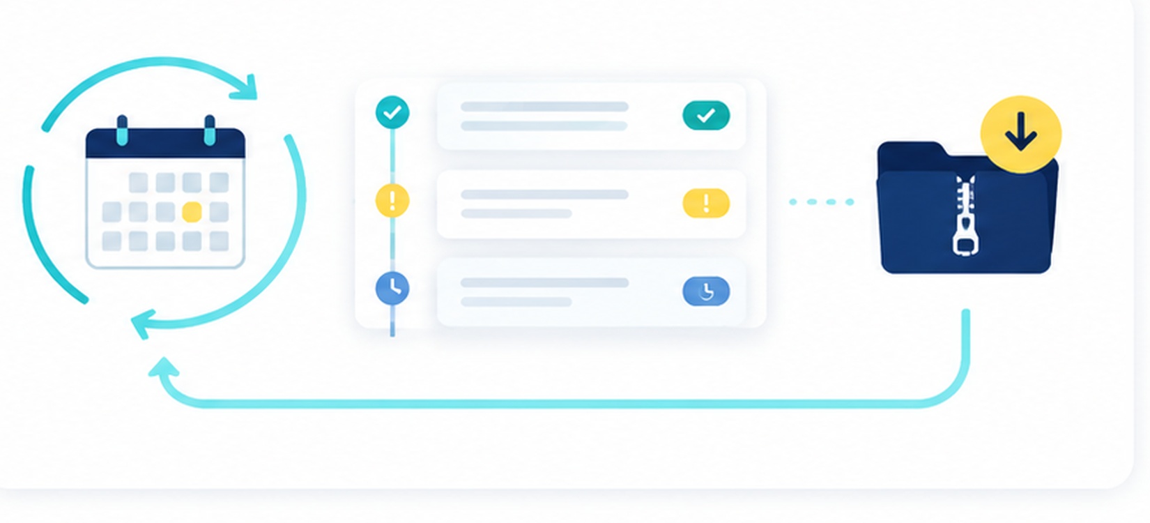 A yearly cycle with a history timeline and a one-click export folder