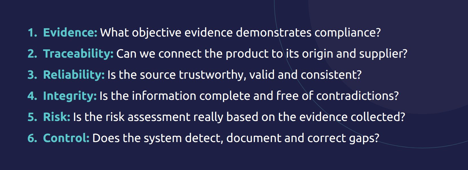 Six-question EUDR evidence test: evidence, traceability, reliability, integrity, risk and control